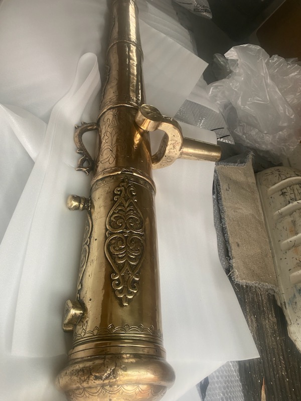 Ornate polished brass antique cannon